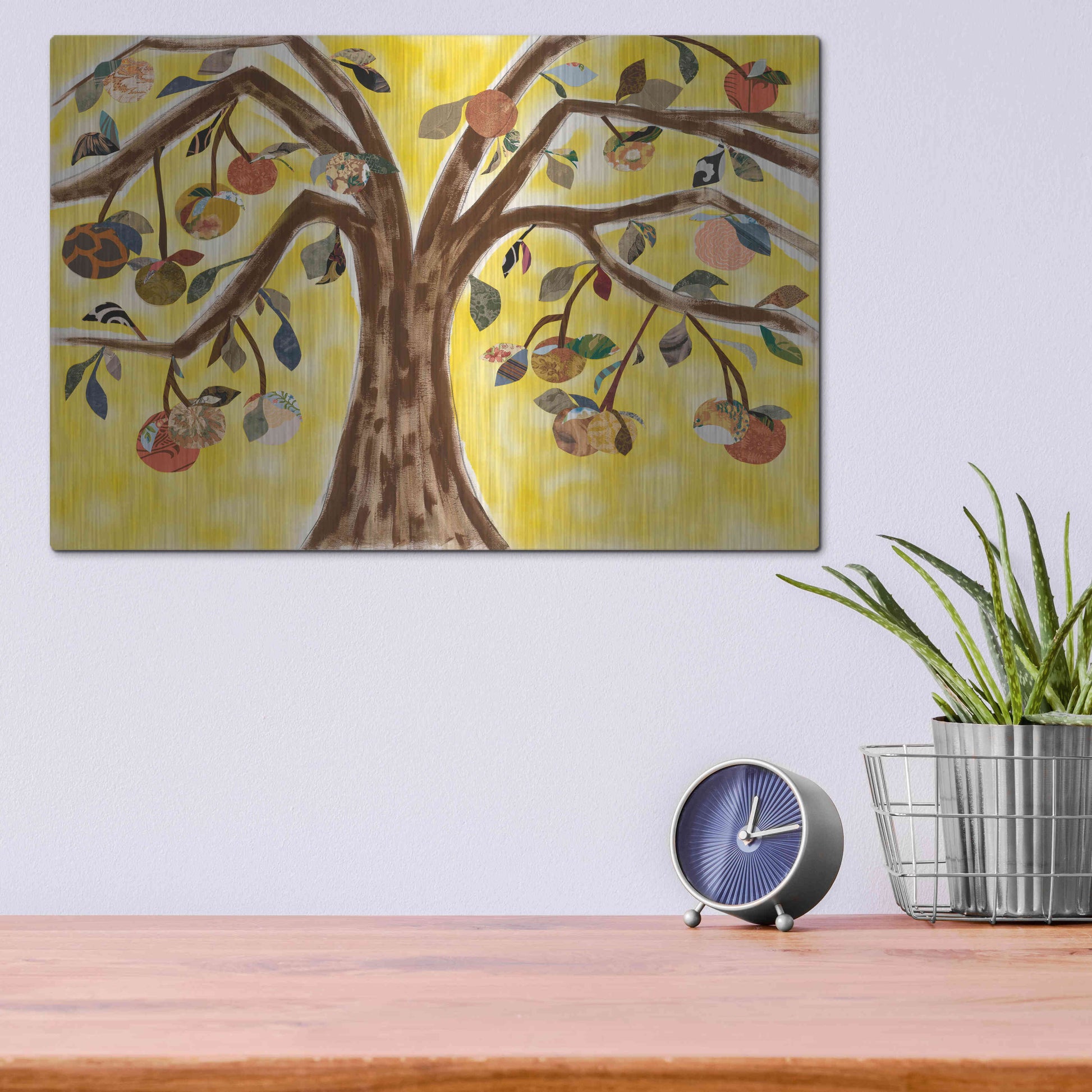 Luxe Metal Art 'Yellow Orange Tree' by Sisa Jasper Metal Wall Art,16x12