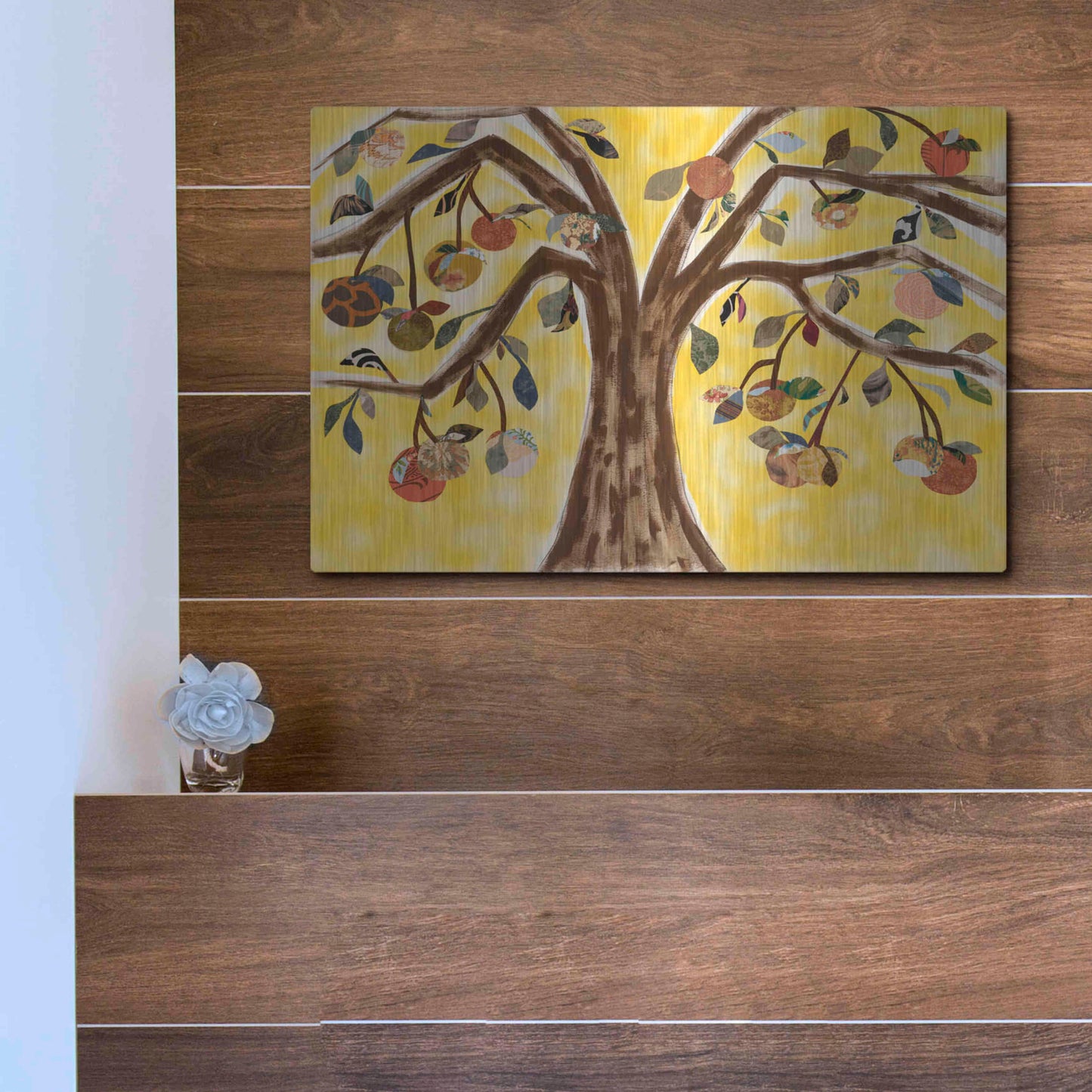 Luxe Metal Art 'Yellow Orange Tree' by Sisa Jasper Metal Wall Art,16x12