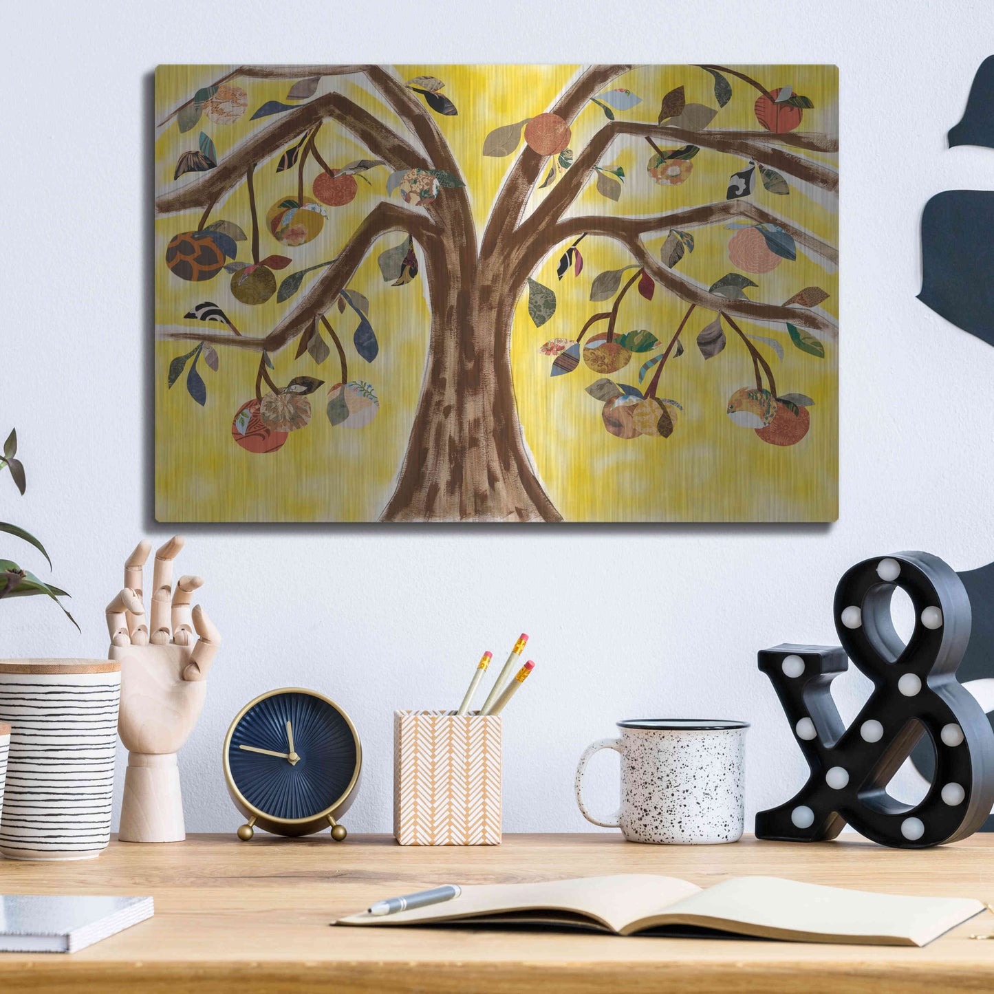 Luxe Metal Art 'Yellow Orange Tree' by Sisa Jasper Metal Wall Art,16x12