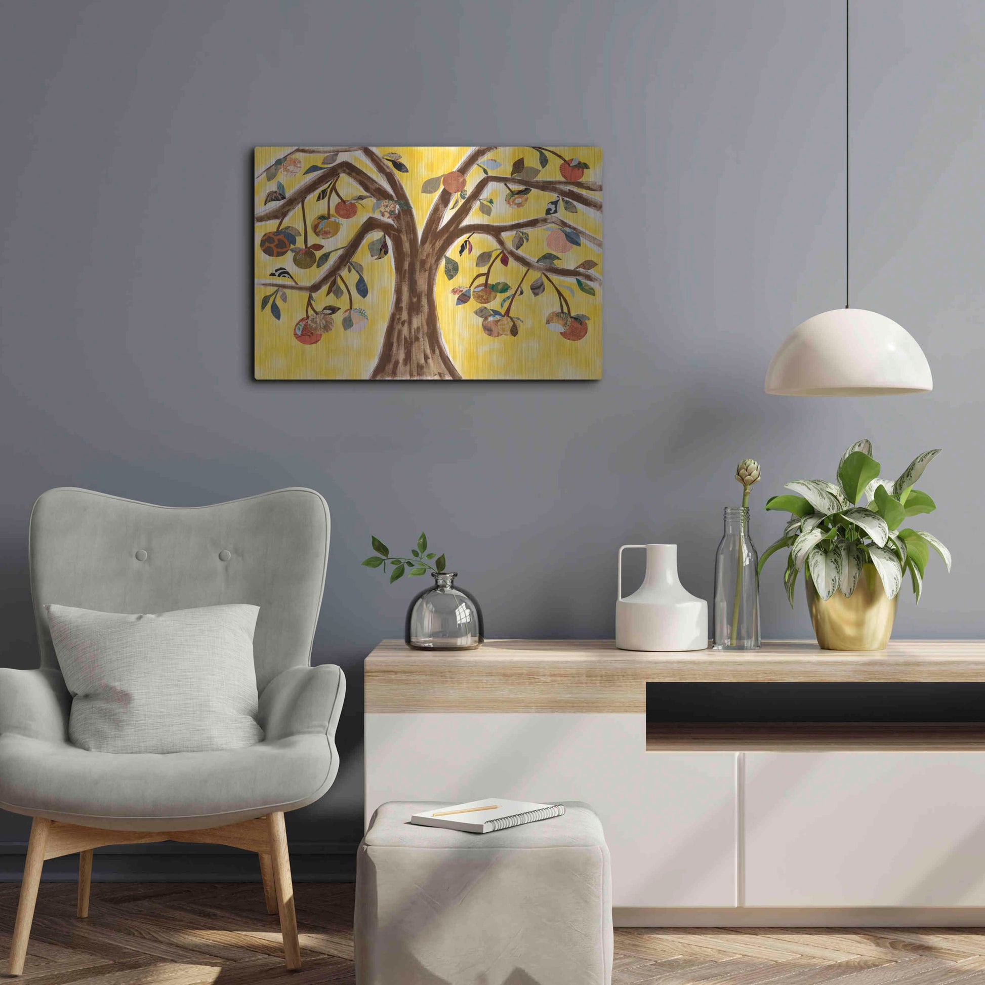 Luxe Metal Art 'Yellow Orange Tree' by Sisa Jasper Metal Wall Art,24x16