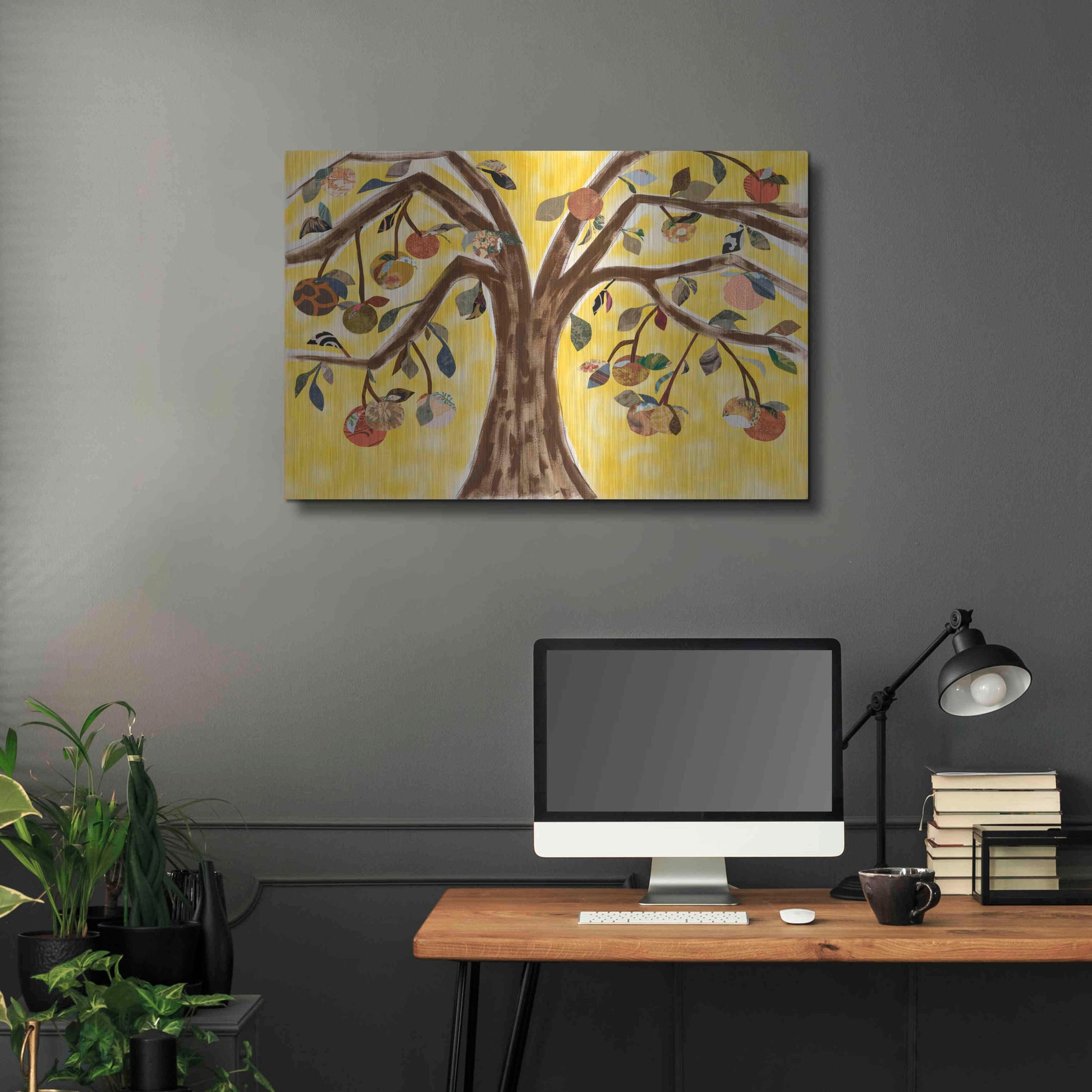 Luxe Metal Art 'Yellow Orange Tree' by Sisa Jasper Metal Wall Art,36x24