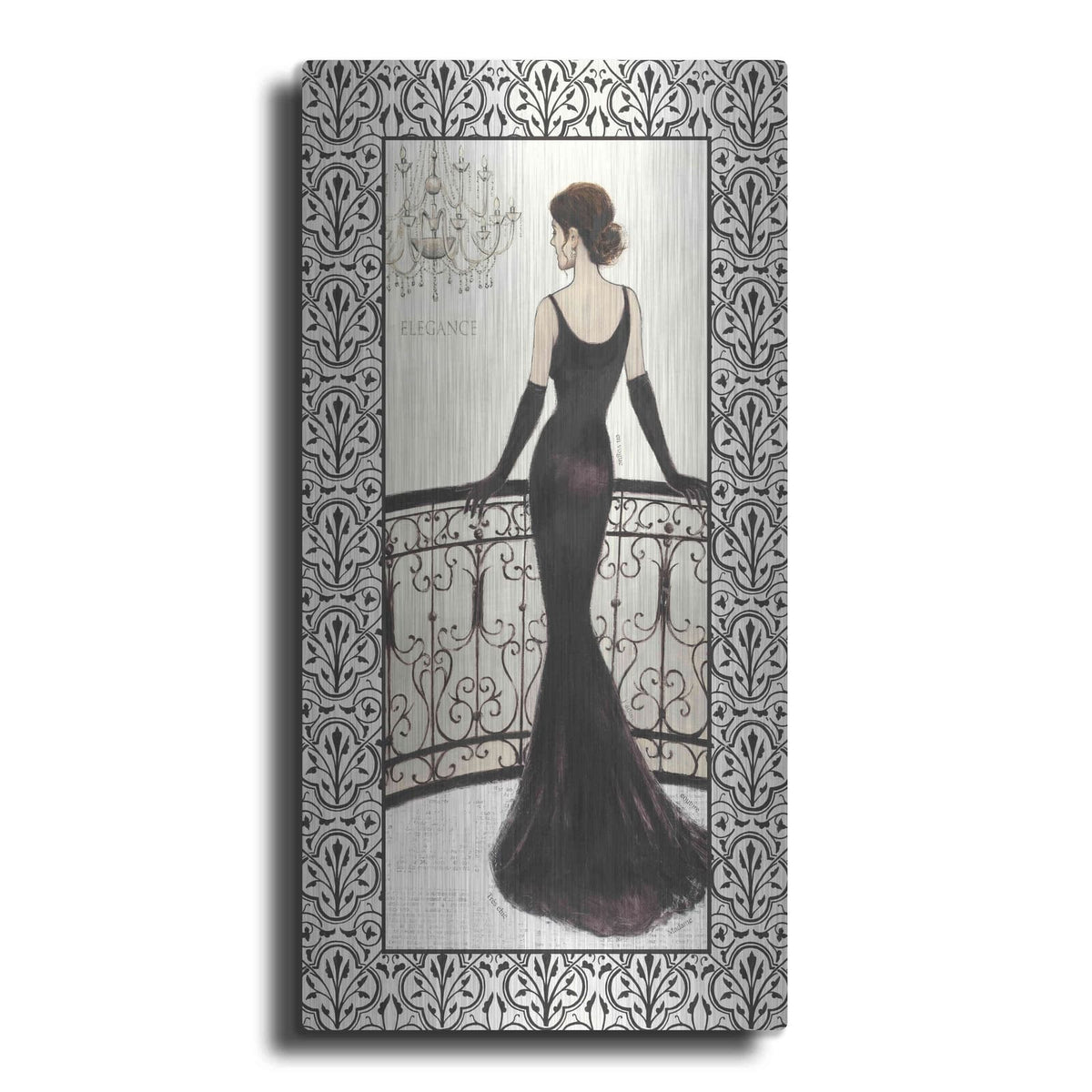 'La Belle Noir with Floral Cartouche Border 4' by Emily Adams – Metal Wall Art