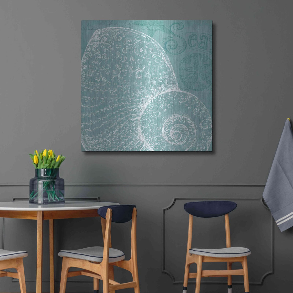 'Aqua Treasure IV' by Daphne Brissonnet – Metal Wall Art, 36x36 room view