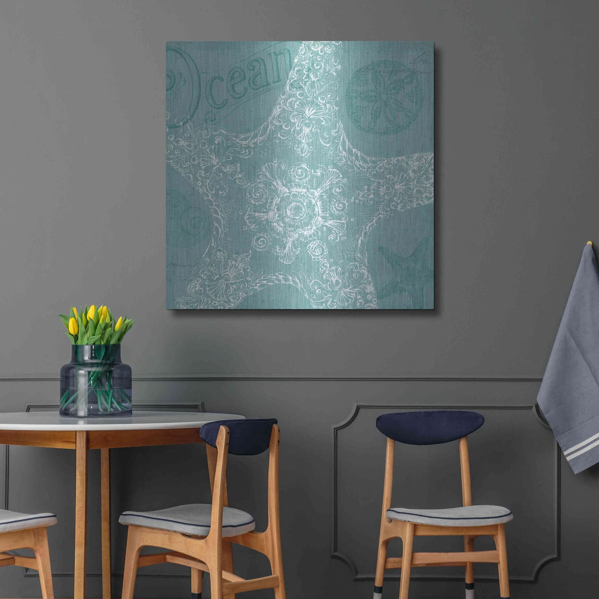 'Aqua Treasure I' by Daphne Brissonnet – Metal Wall Art, 36x36 room view