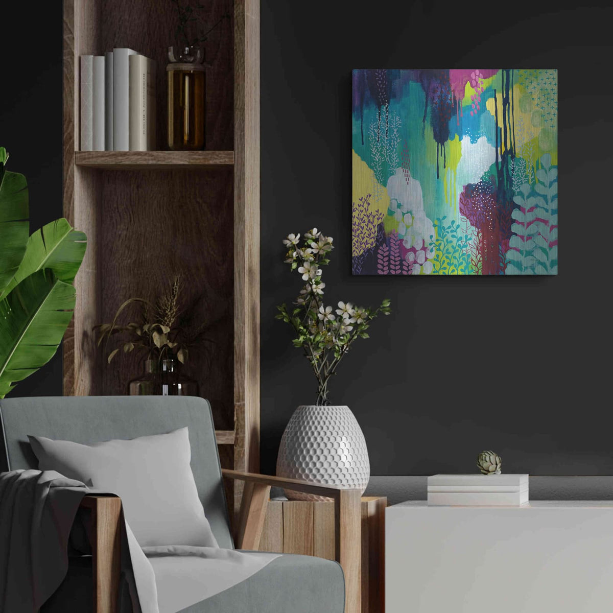 'Jewel Forest I' by Kathy Ferguson – Metal Wall Art, 24x24 room view
