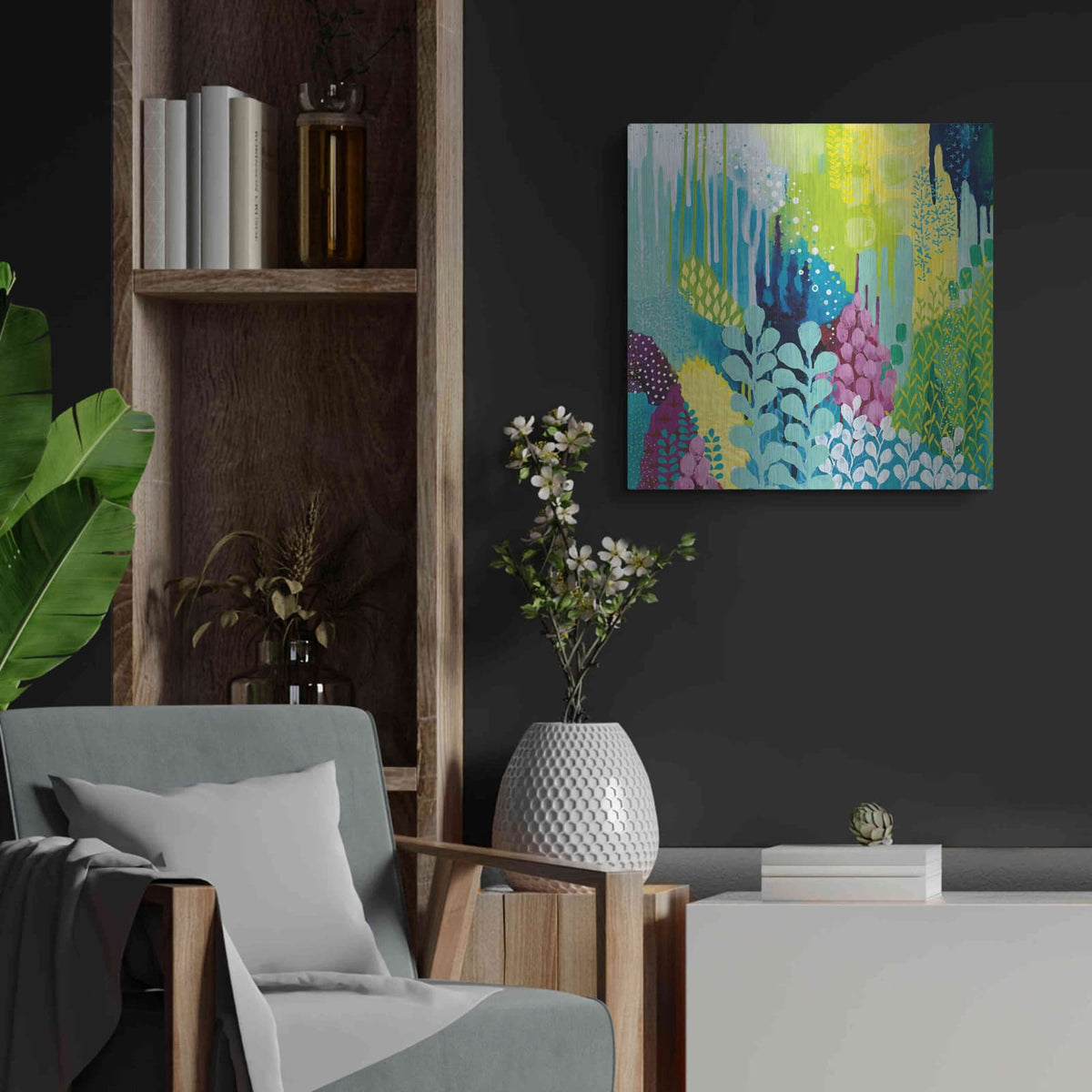 'Jewel Forest II' by Kathy Ferguson – Metal Wall Art, 24x24 room view