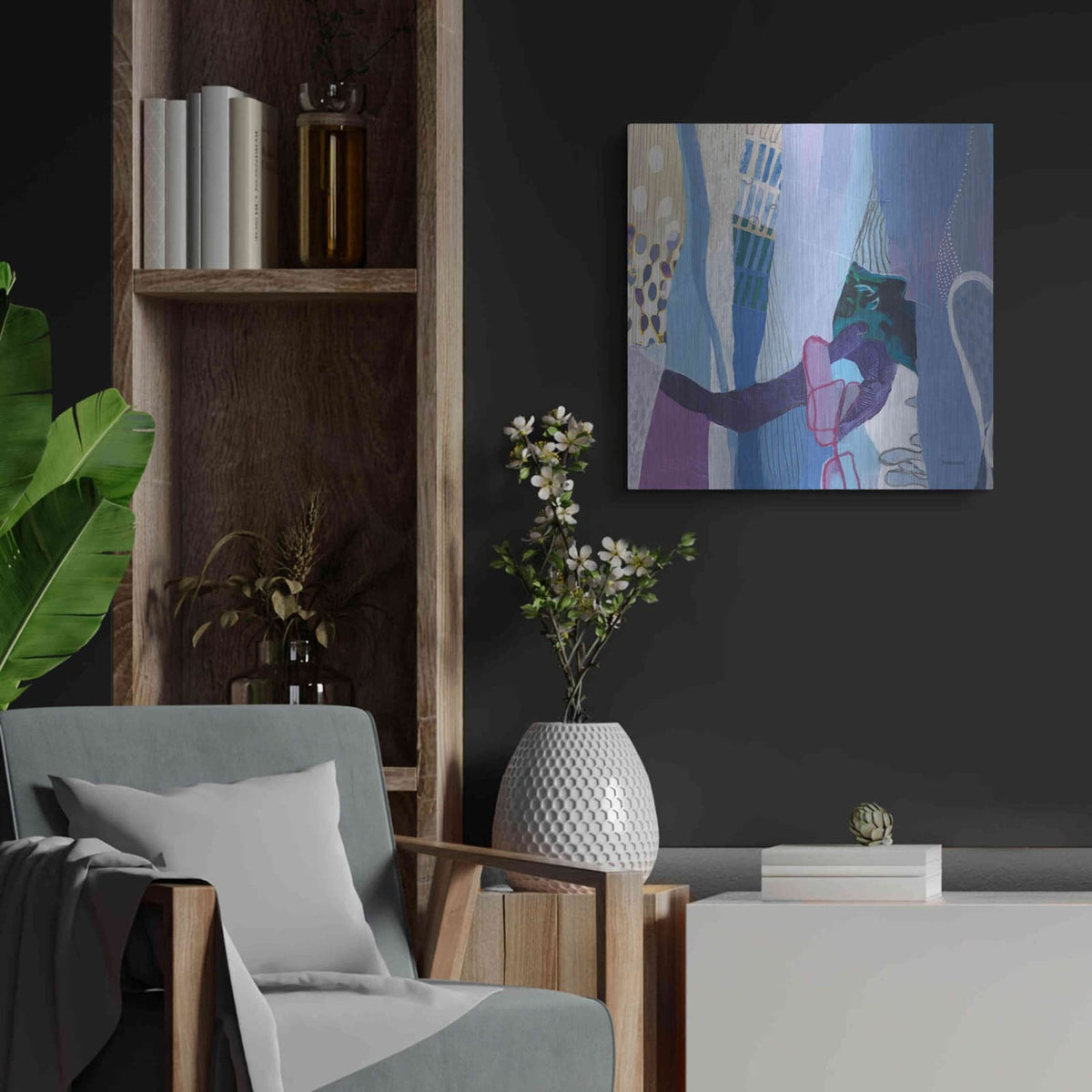 'Periwinkle' by Kathy Ferguson – Metal Wall Art, 24x24 room view