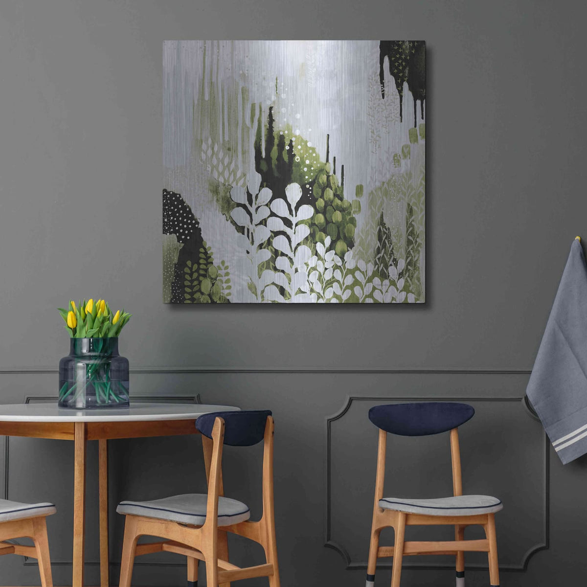 'BW Forest II with Green' by Kathy Ferguson – Metal Wall Art, 36x36 room view