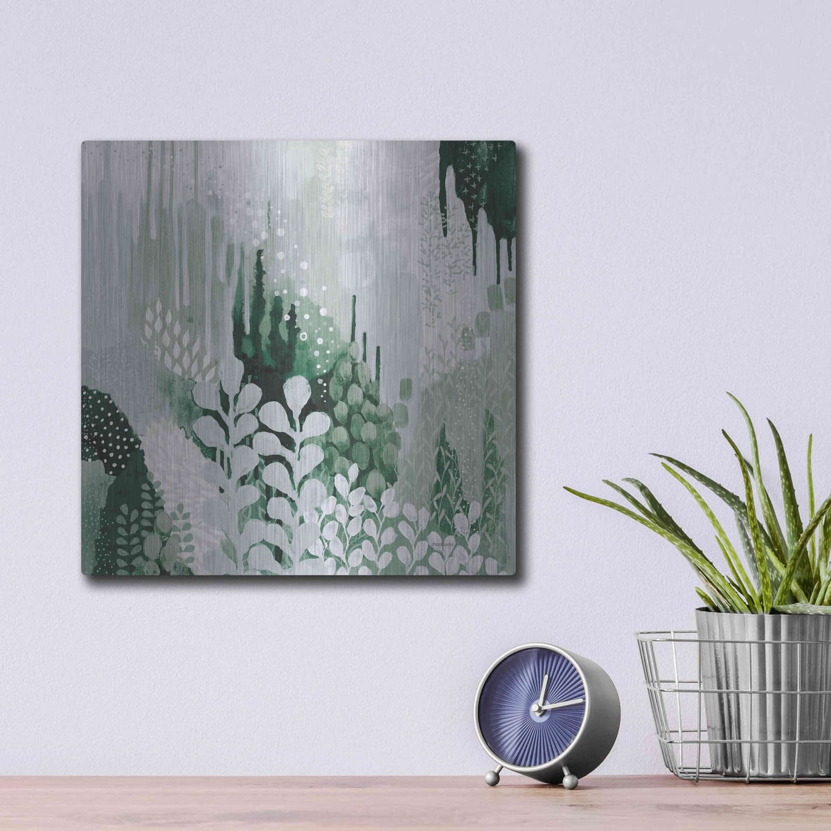 'Light Green Forest II' by Kathy Ferguson – Metal Wall Art, 12x12 room view