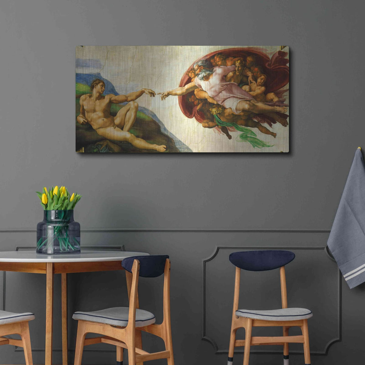 'The Creation of Adam' by Michelangelo – Metal Wall Art, 48x24 room view