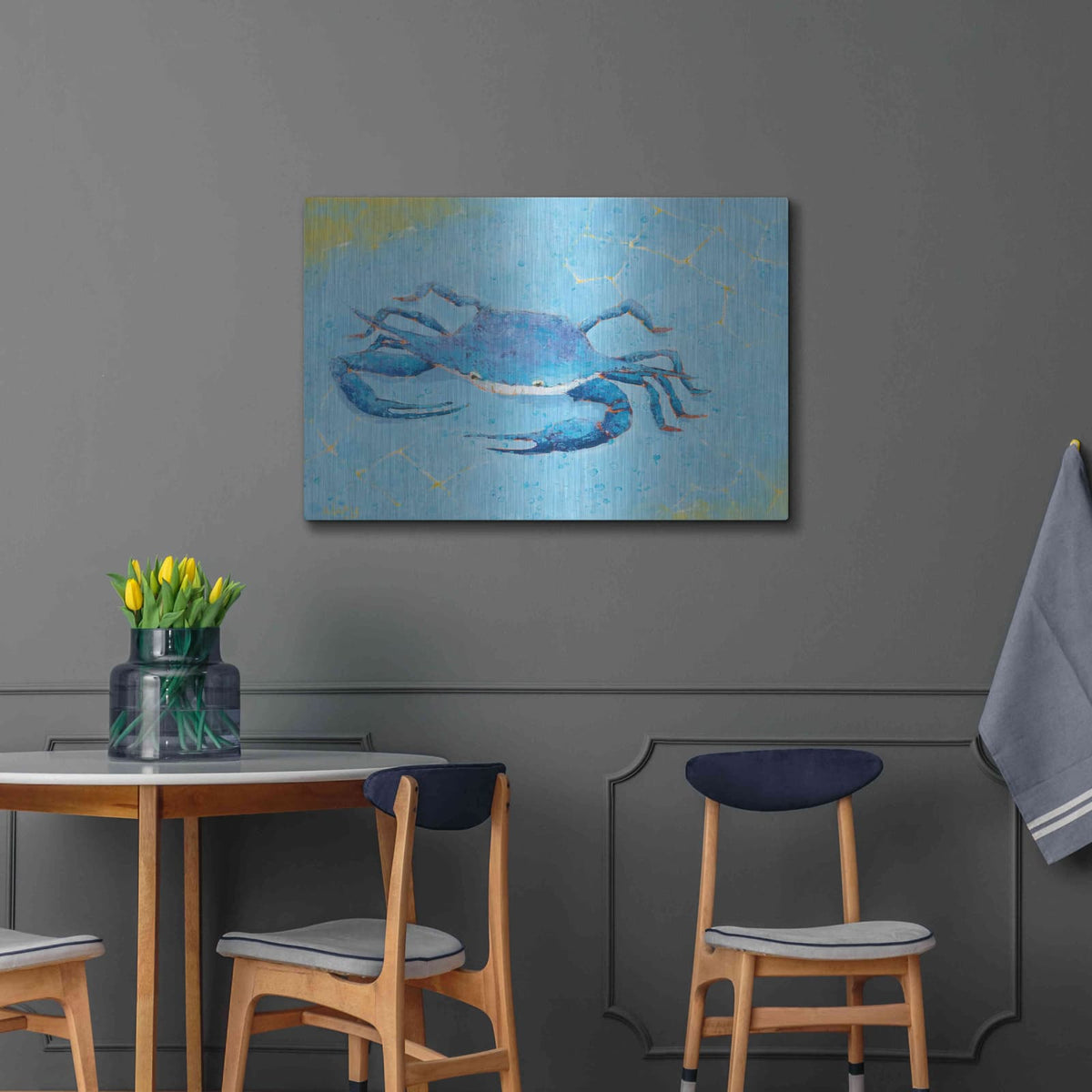 'Blue Crab V' by Phyllis Adams – Metal Wall Art, 36x24 room view