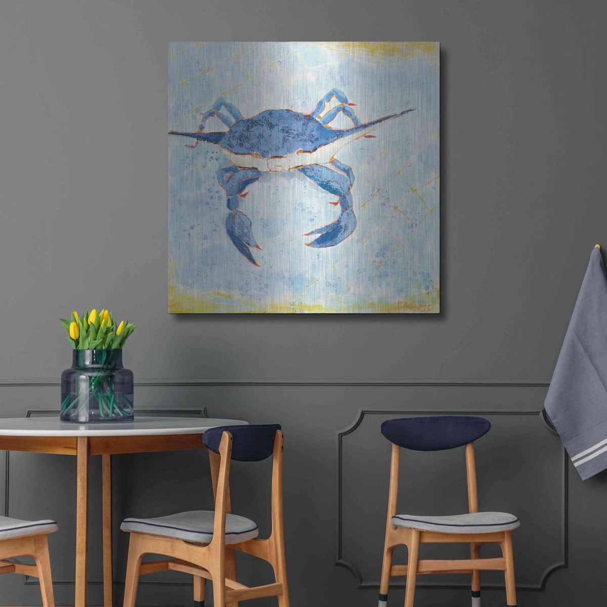 'Blue Crab VI' by Phyllis Adams – Metal Wall Art, 36x36 room view