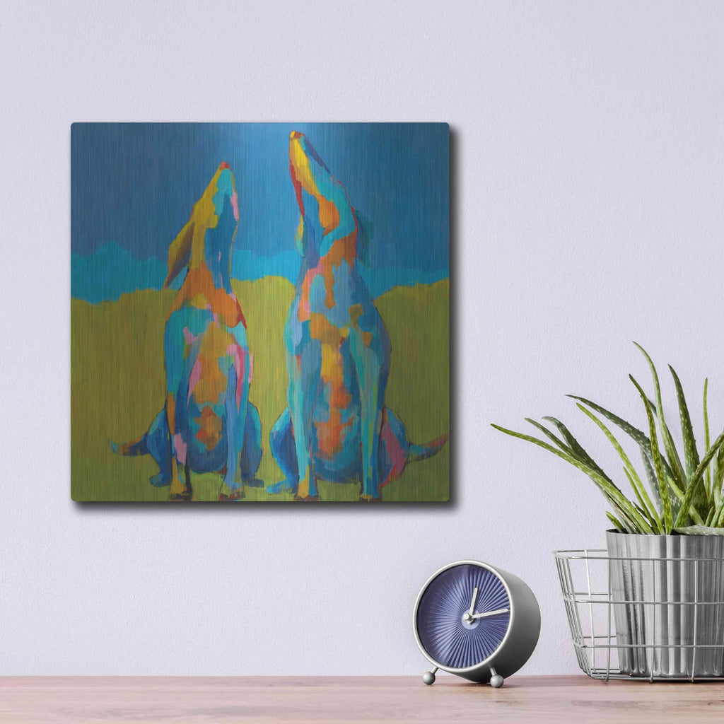'Howling Hounds' by Phyllis Adams – Metal Wall Art, 12x12 room view