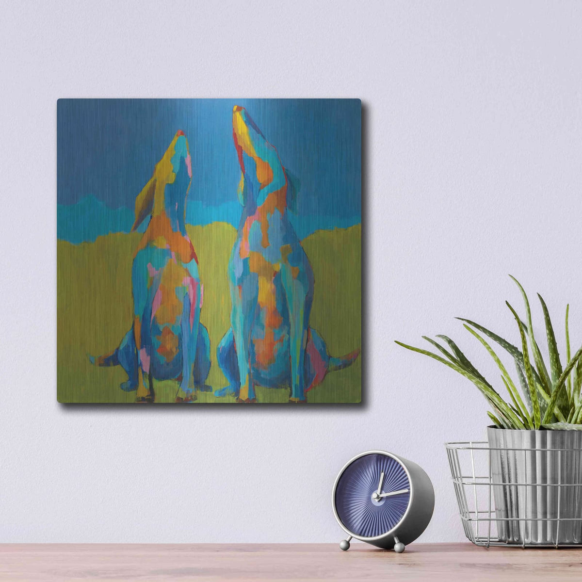 'Howling Hounds' by Phyllis Adams – Metal Wall Art, 12x12 room view