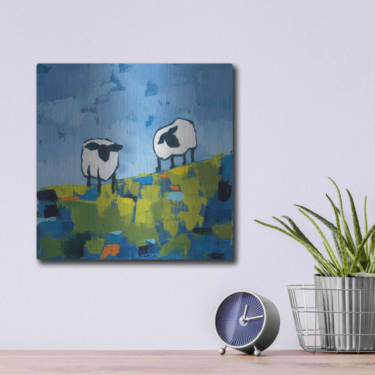 'Two Sheep' by Phyllis Adams – Metal Wall Art, 12x12 room view