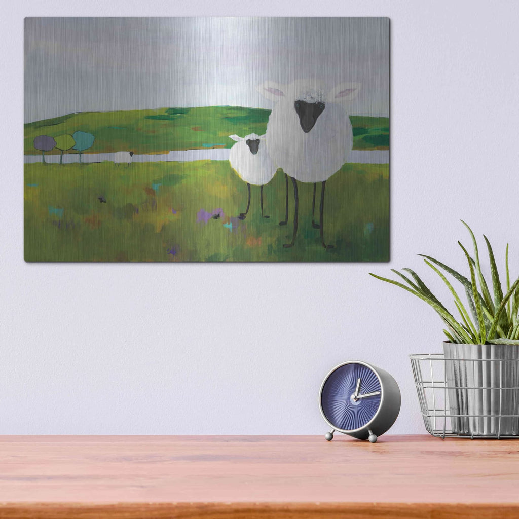 'Sheep in the Meadow' by Phyllis Adams – Metal Wall Art, 16x12 room view