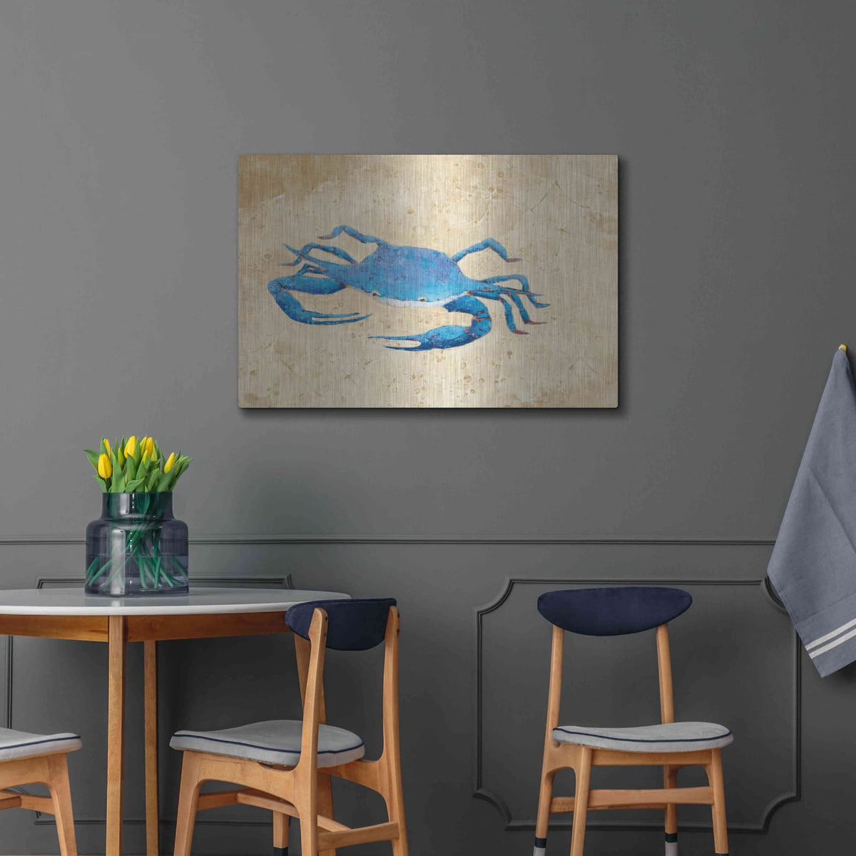 'Blue Crab V Neutral Crop' by Phyllis Adams – Metal Wall Art, 36x24 room view