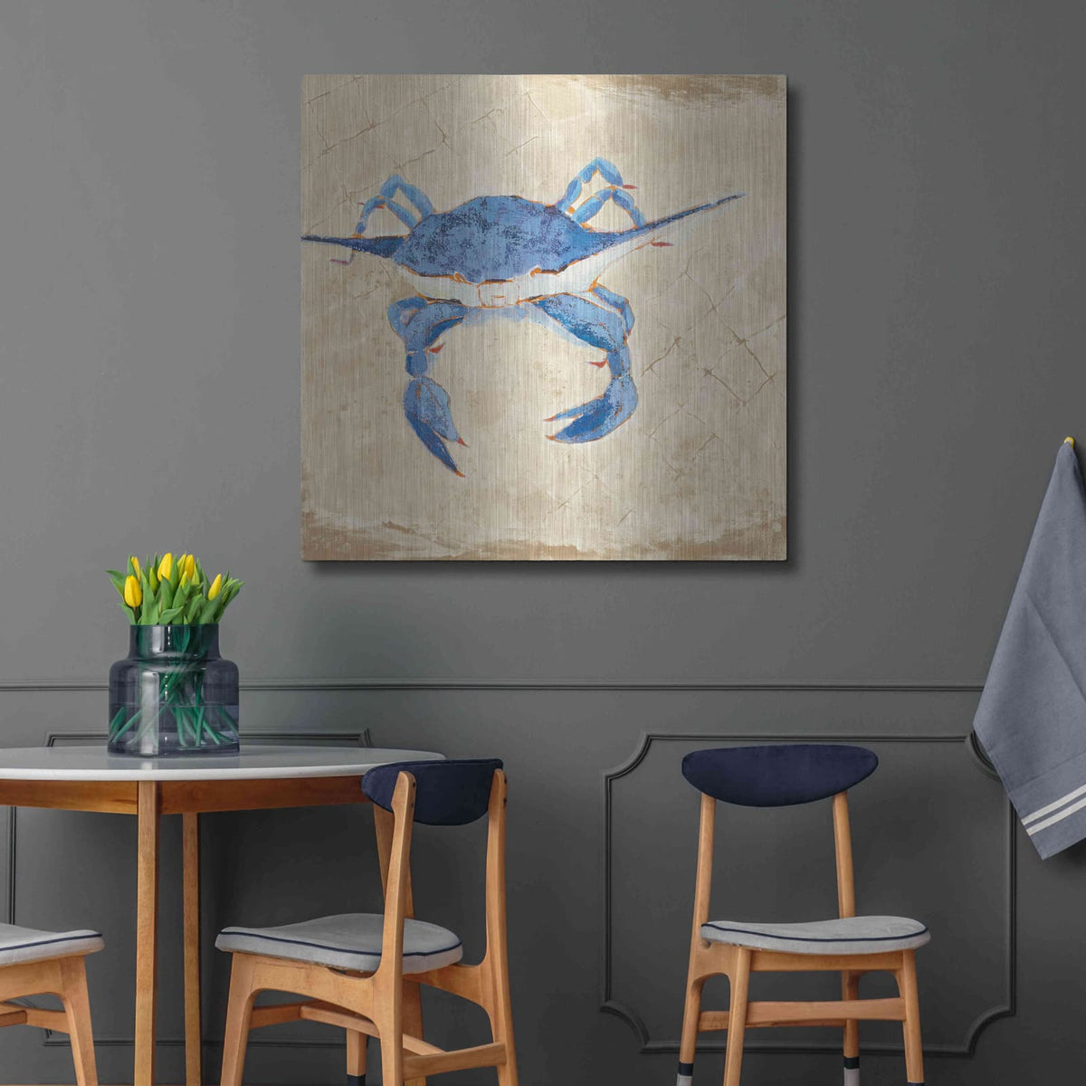 'Blue Crab VI Neutral' by Phyllis Adams – Metal Wall Art, 36x36 room view