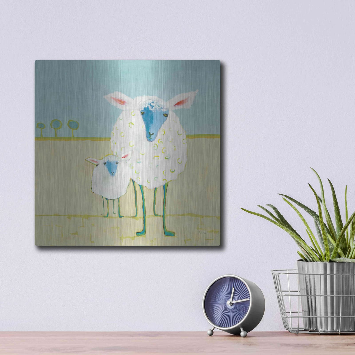 'Colorful Sheep' by Phyllis Adams – Metal Wall Art, 12x12 room view
