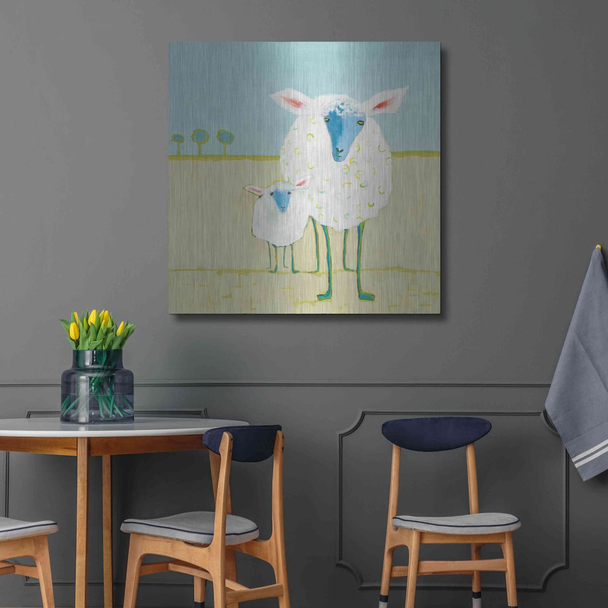 'Colorful Sheep' by Phyllis Adams – Metal Wall Art, 36x36 room view