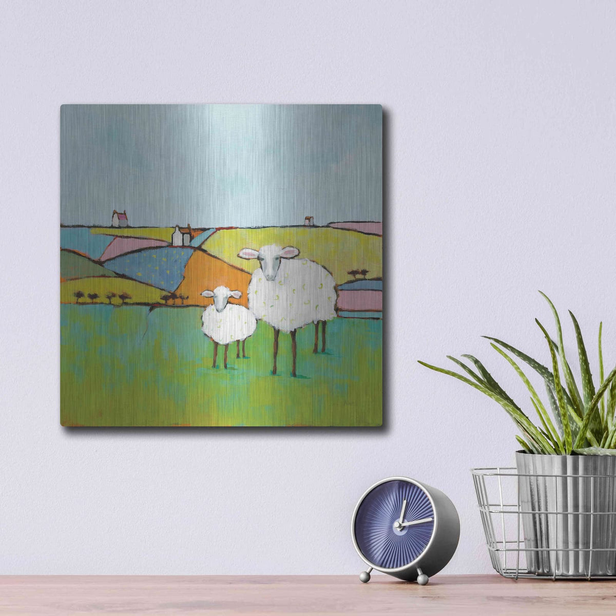 'Sheep in the Meadow II' by Phyllis Adams – Metal Wall Art, 12x12 room view