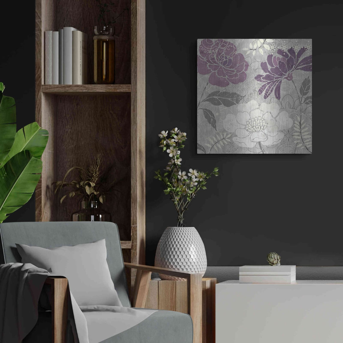 'Morning Tones Purple II' by Daphne Brissonnet – Metal Wall Art, 24x24 room view
