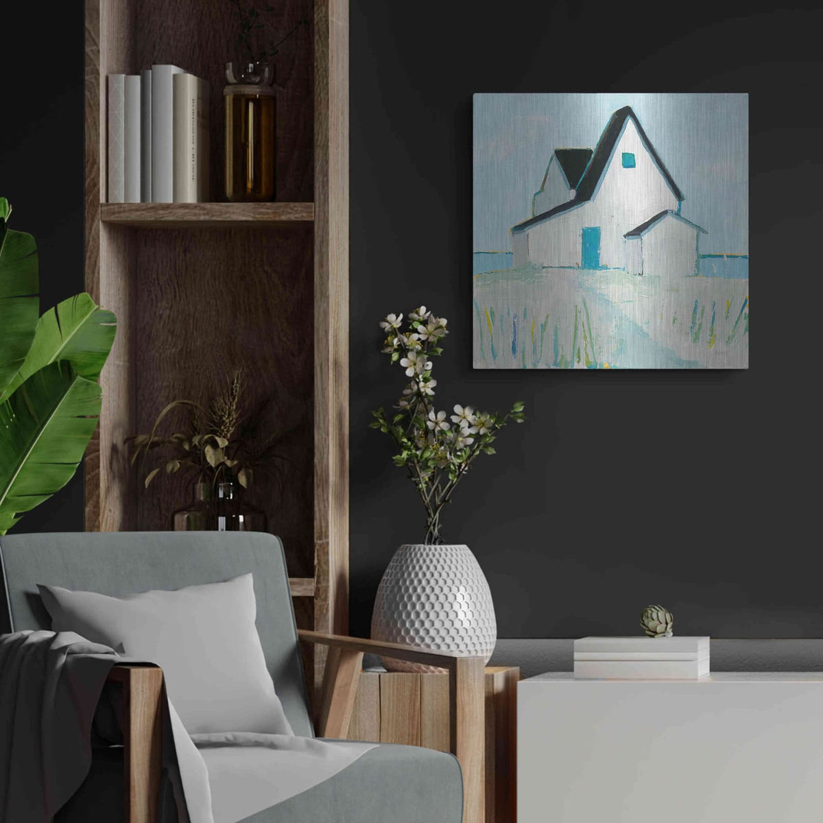'Cottage' by Phyllis Adams – Metal Wall Art, 24x24 room view