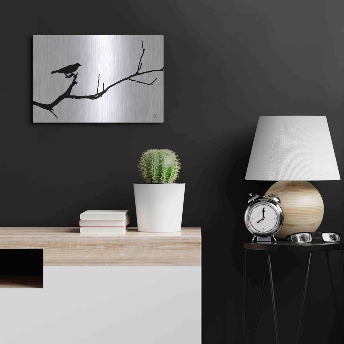 'Bird Silhouette' by Nathan Larson – Metal Wall Art, 24x16 room view