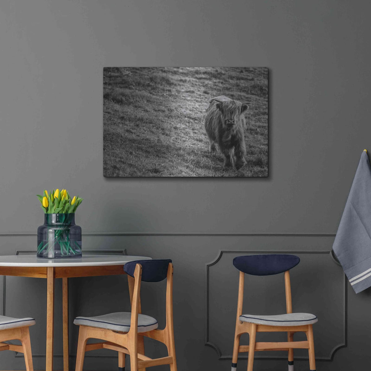 'Highland Cow Calf in the Wind' by Nathan Larson – Metal Wall Art, 36x24 room view