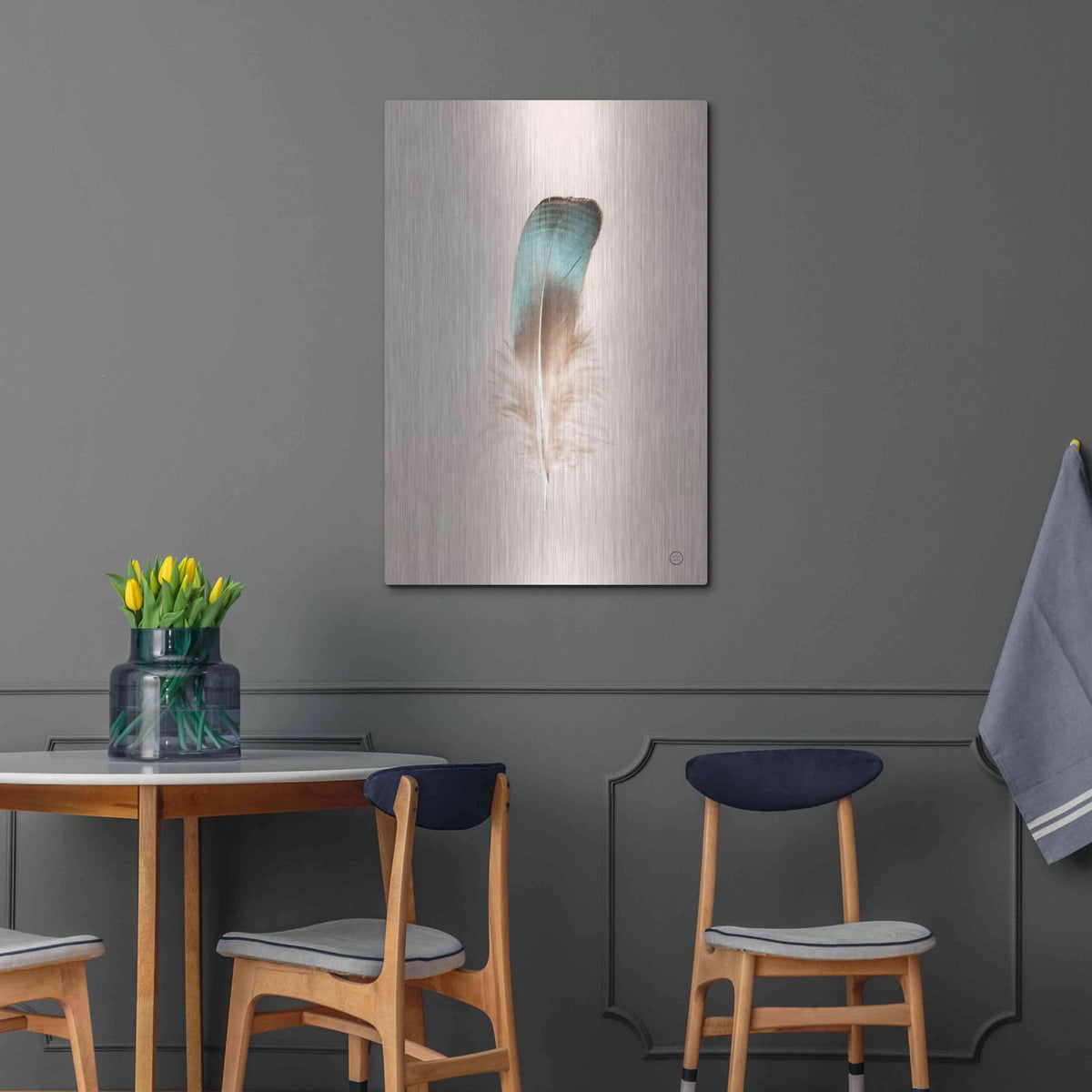 'Floating Feathers IV' by Nathan Larson – Metal Wall Art, 24x36 room view