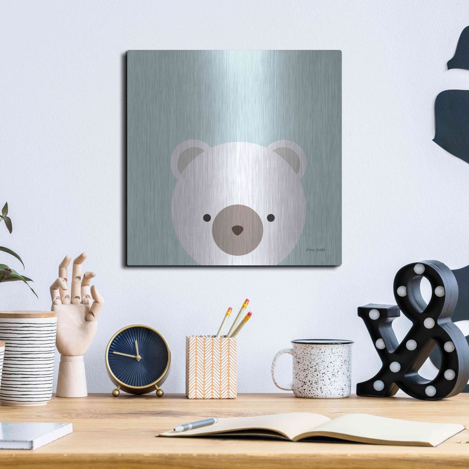 Luxe Metal Art 'Cuddly Bear' by Ann Kelle Designs, Metal Wall Art,12x12