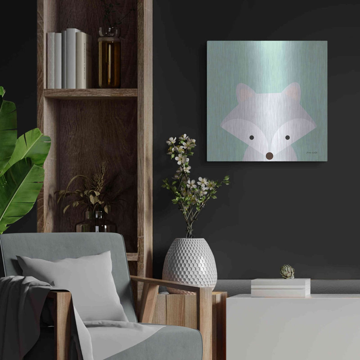 'Cuddly Fox' by Ann Kelle – Metal Wall Art, 24x24 room view