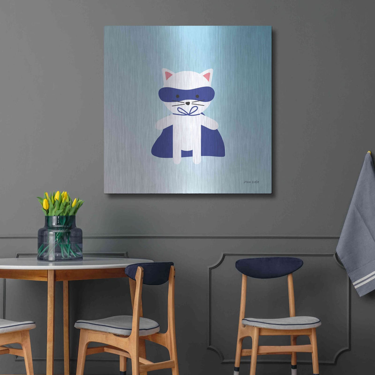 'Cat Super Hero' by Ann Kelle – Metal Wall Art, 36x36 room view