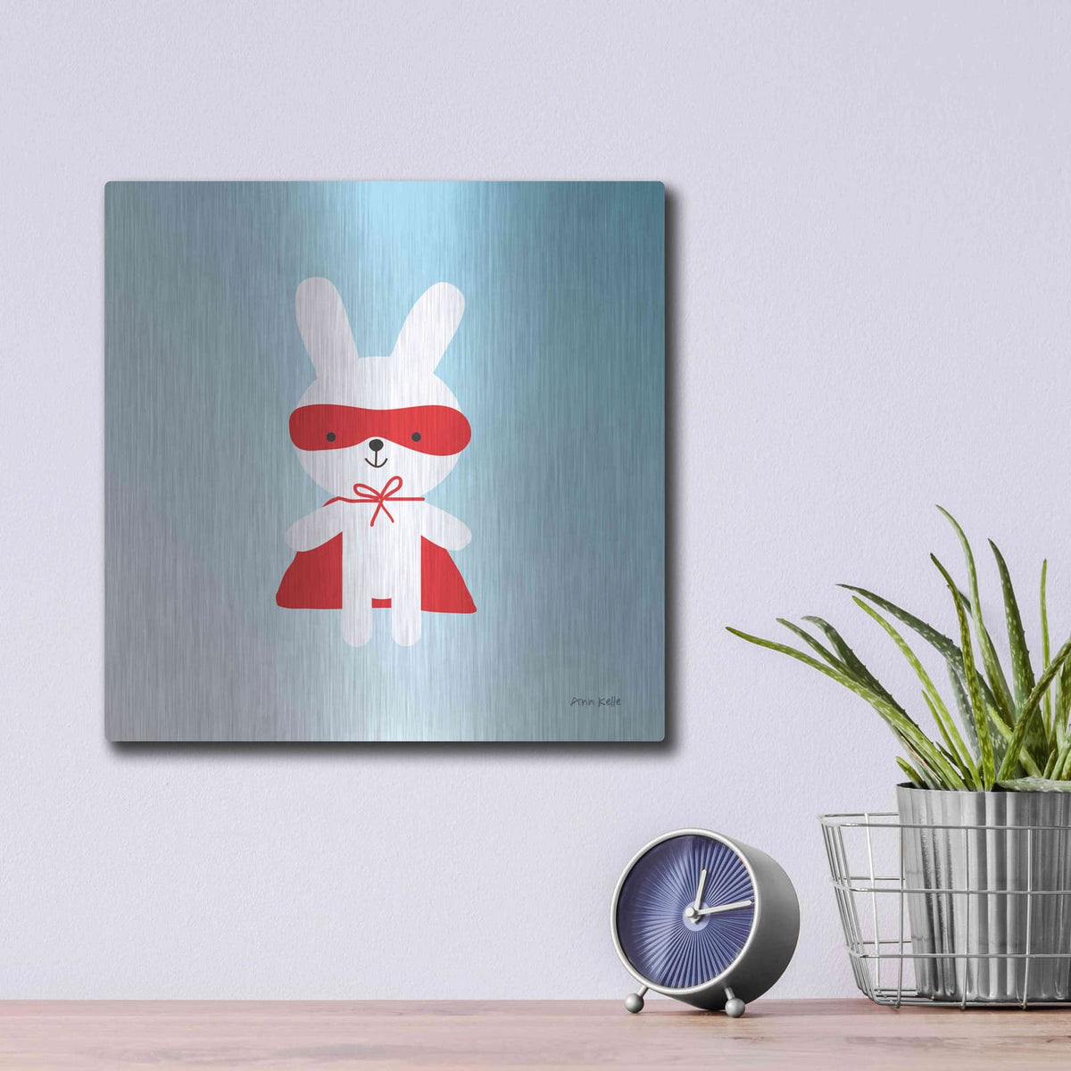 'Rabbit Super Hero' by Ann Kelle – Metal Wall Art, 12x12 room view