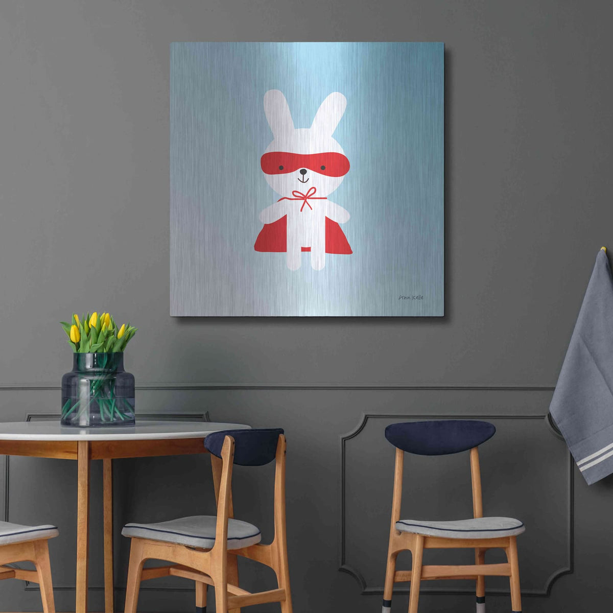 'Rabbit Super Hero' by Ann Kelle – Metal Wall Art, 36x36 room view