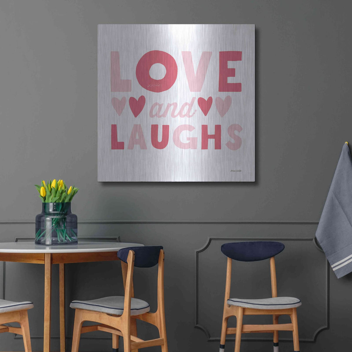 'Love and Laughs Pink' by Ann Kelle – Metal Wall Art, 36x36 room view