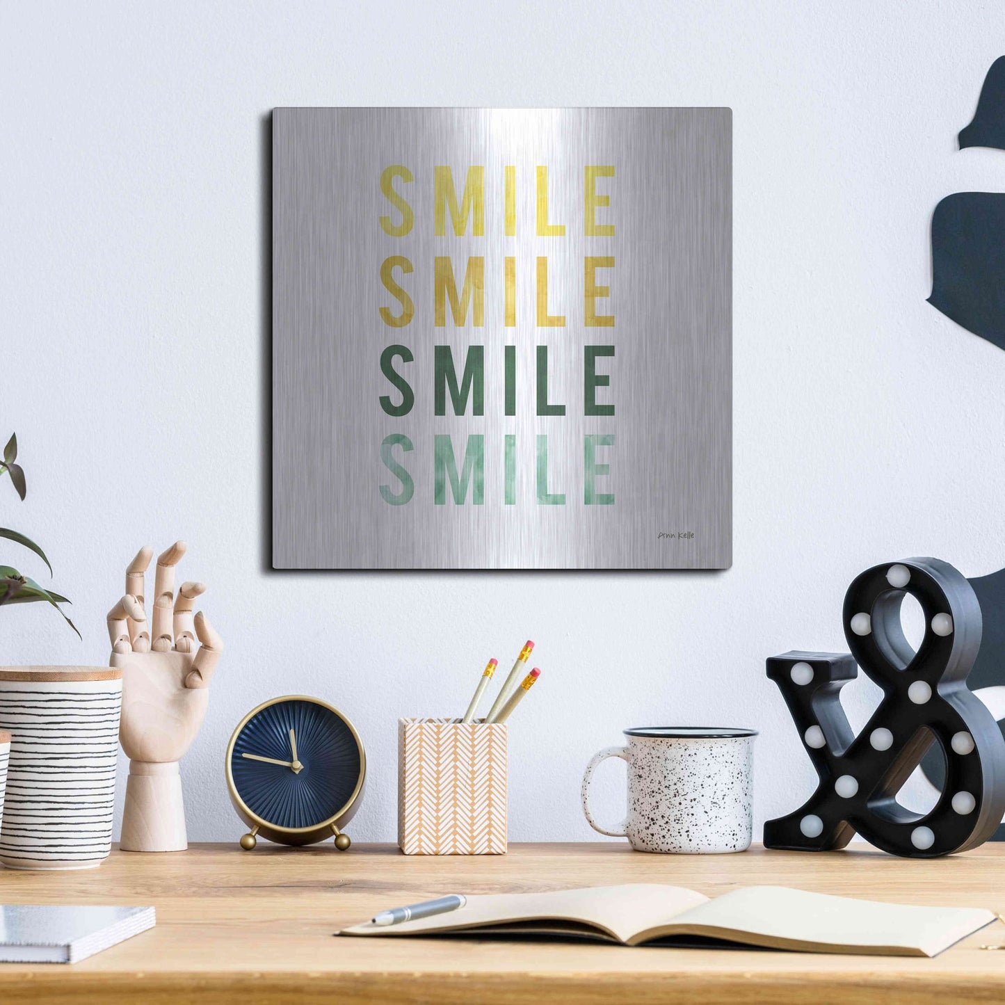 Luxe Metal Art 'Smile Smile' by Ann Kelle Designs, Metal Wall Art,12x12