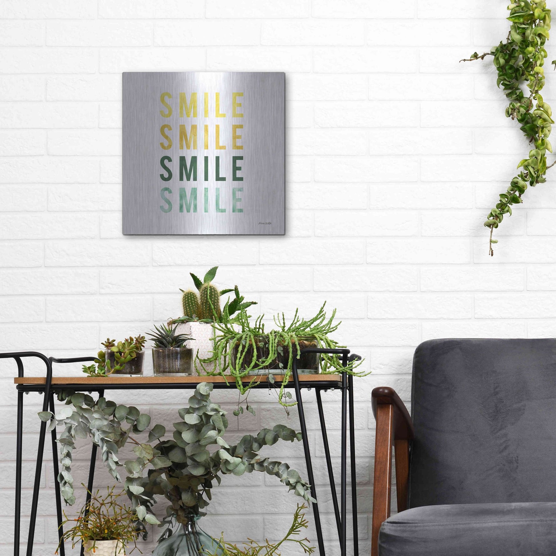 Luxe Metal Art 'Smile Smile' by Ann Kelle Designs, Metal Wall Art,12x12