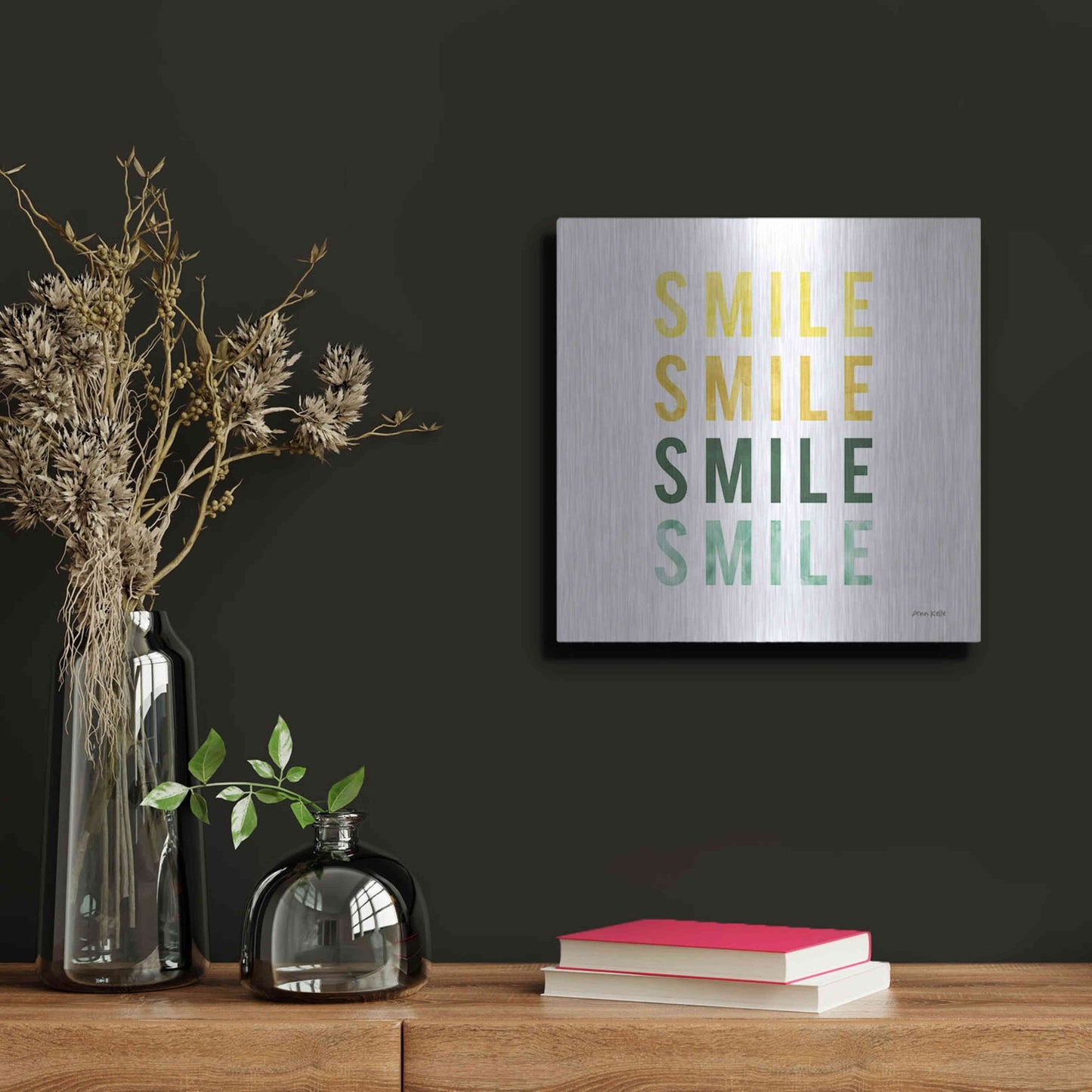 Luxe Metal Art 'Smile Smile' by Ann Kelle Designs, Metal Wall Art,12x12