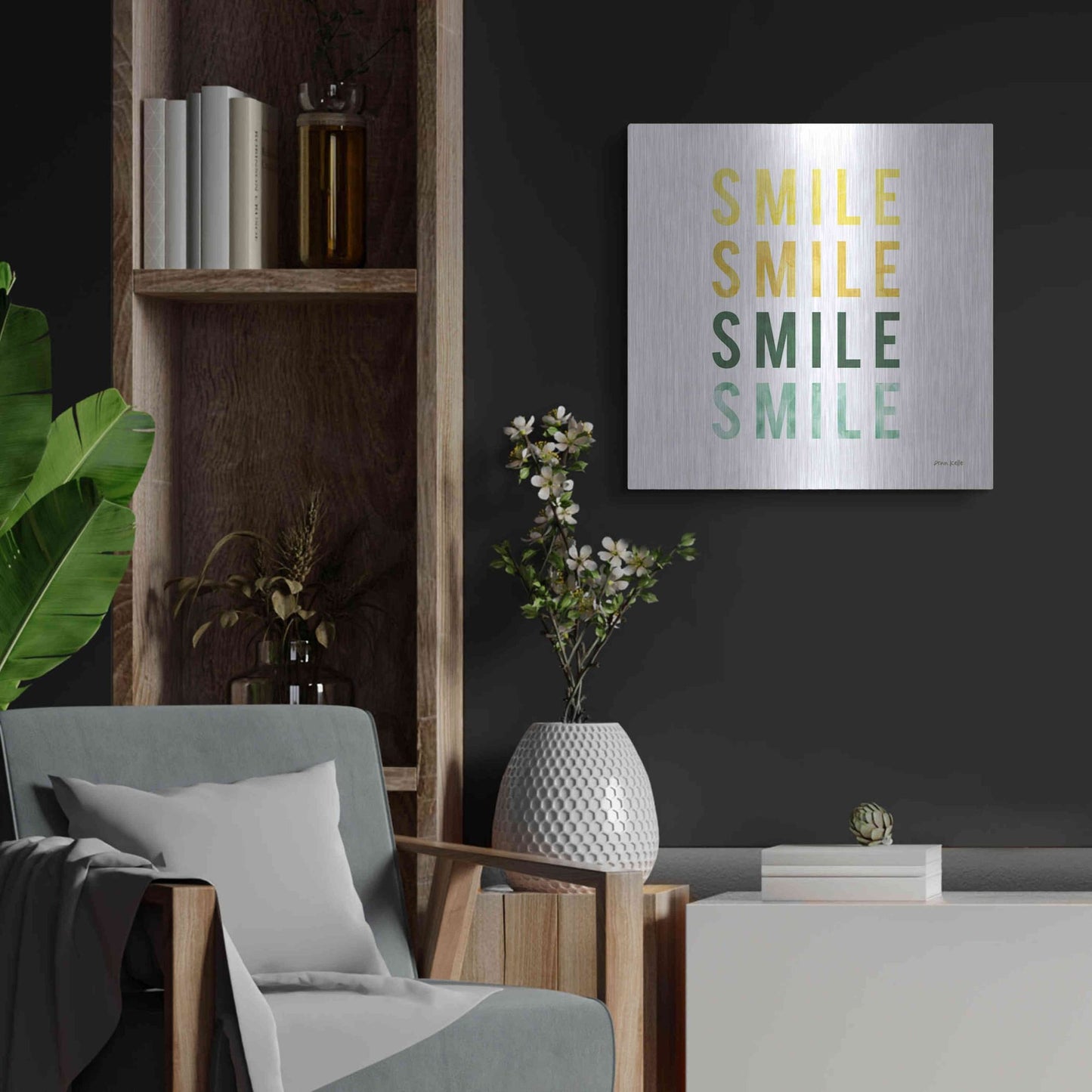 Luxe Metal Art 'Smile Smile' by Ann Kelle Designs, Metal Wall Art,24x24