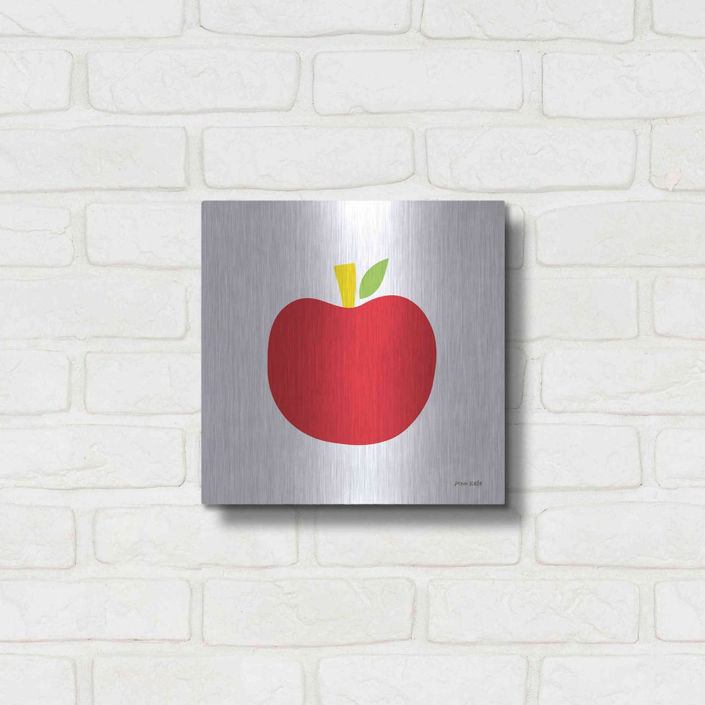 Luxe Metal Art 'Red Apple' by Ann Kelle Designs, Metal Wall Art,12x12