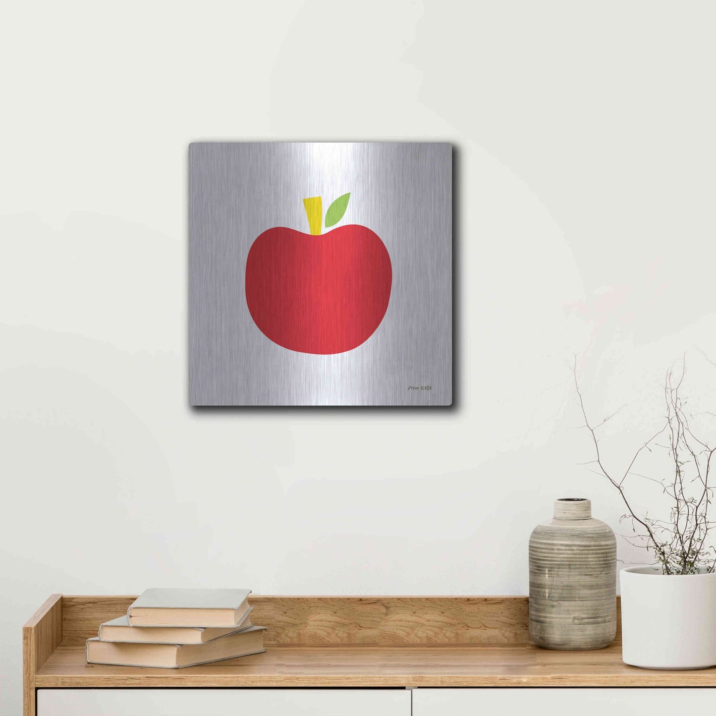 Luxe Metal Art 'Red Apple' by Ann Kelle Designs, Metal Wall Art,12x12