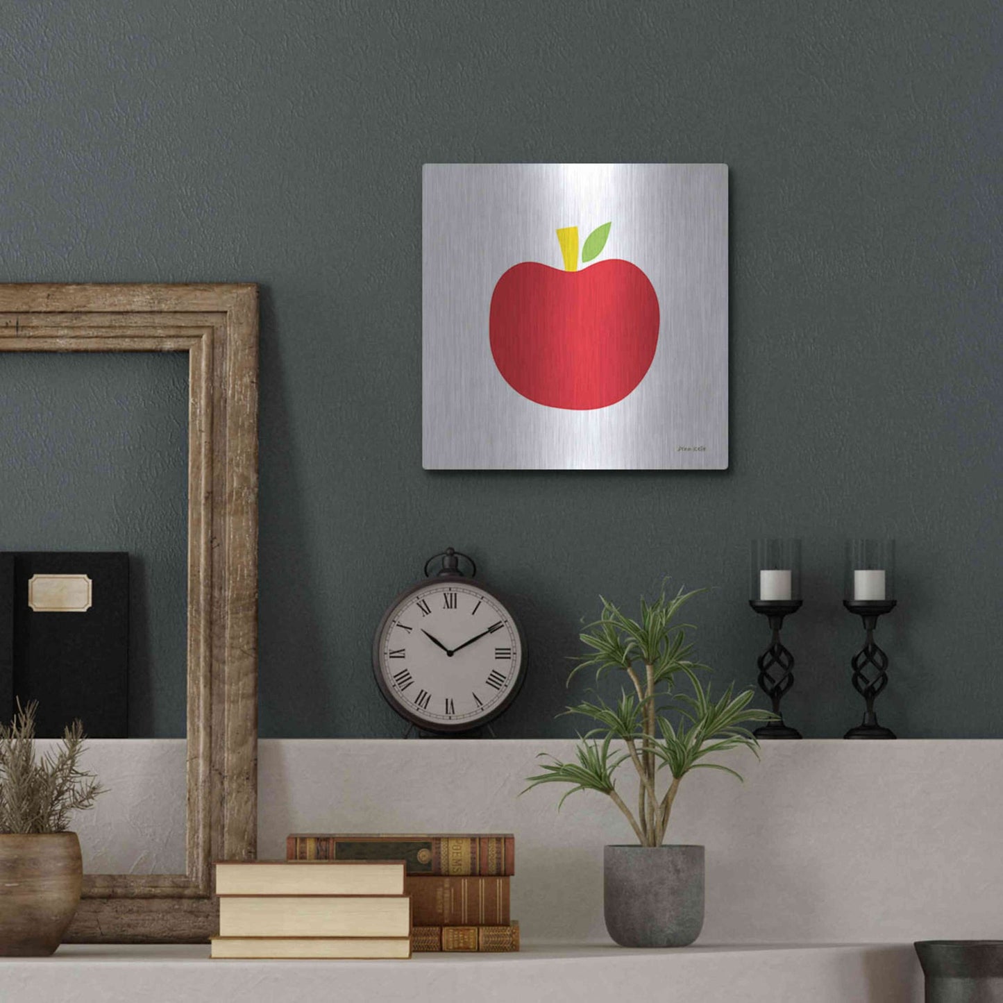 Luxe Metal Art 'Red Apple' by Ann Kelle Designs, Metal Wall Art,12x12