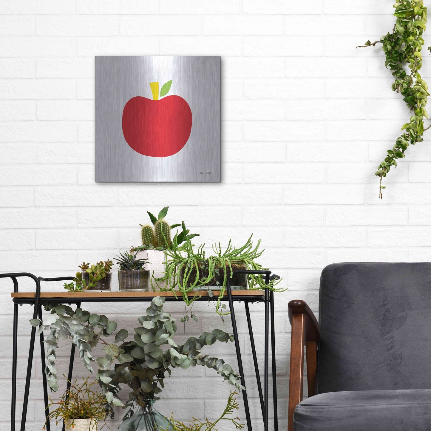 Luxe Metal Art 'Red Apple' by Ann Kelle Designs, Metal Wall Art,12x12