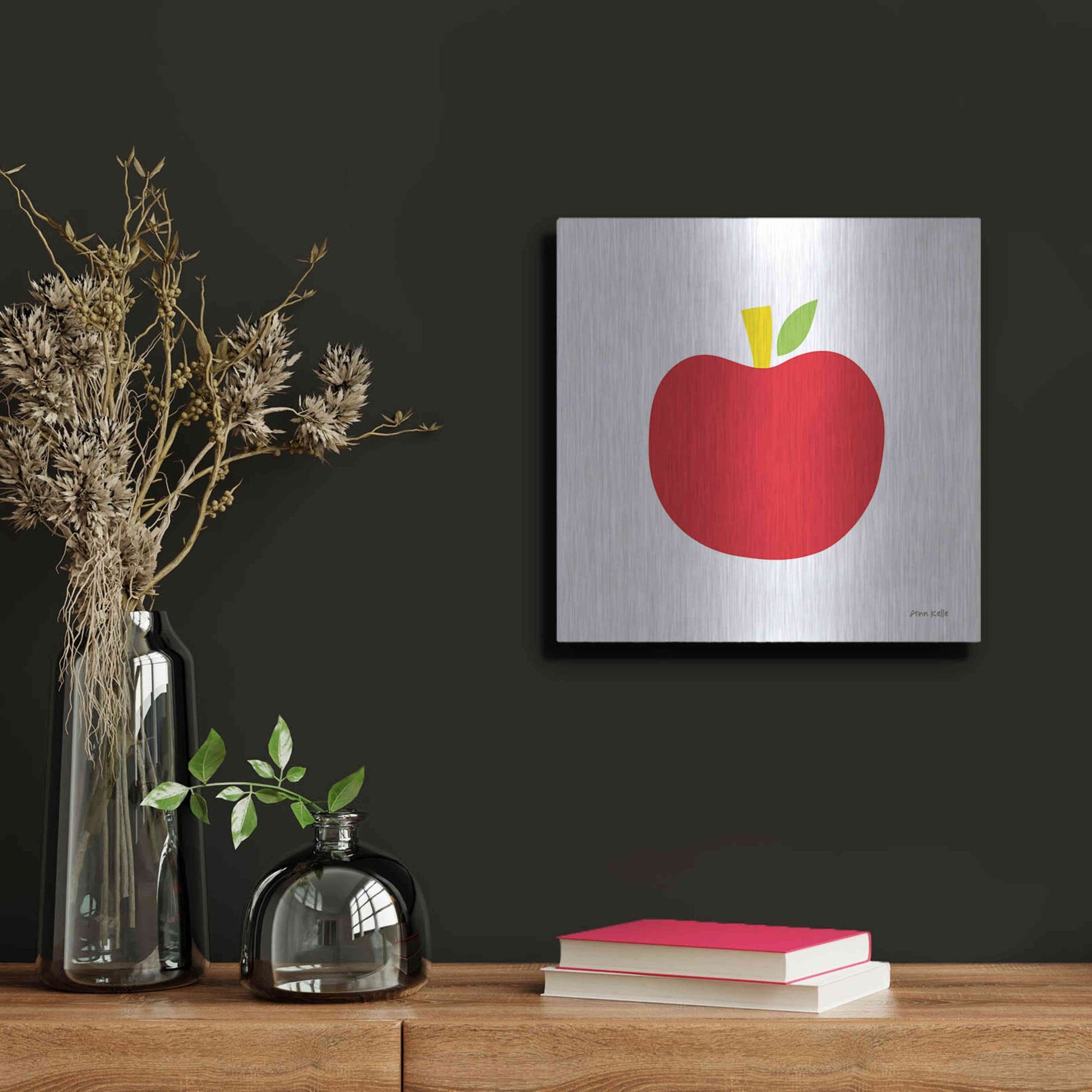 Luxe Metal Art 'Red Apple' by Ann Kelle Designs, Metal Wall Art,12x12