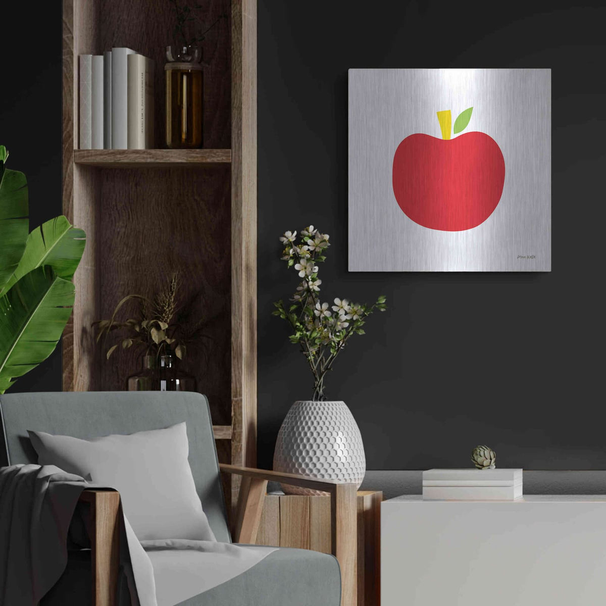 'Red Apple' by Ann Kelle – Metal Wall Art, 24x24 room view