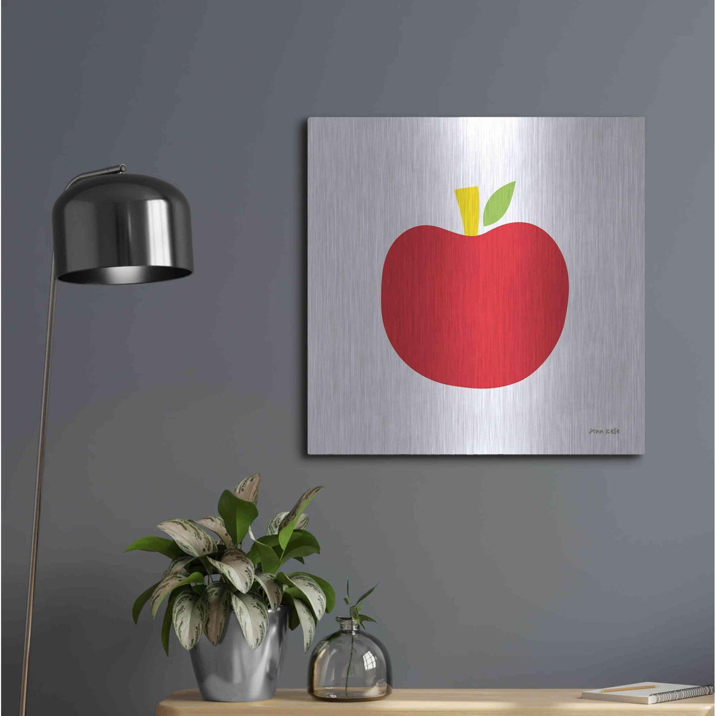 Luxe Metal Art 'Red Apple' by Ann Kelle Designs, Metal Wall Art,24x24