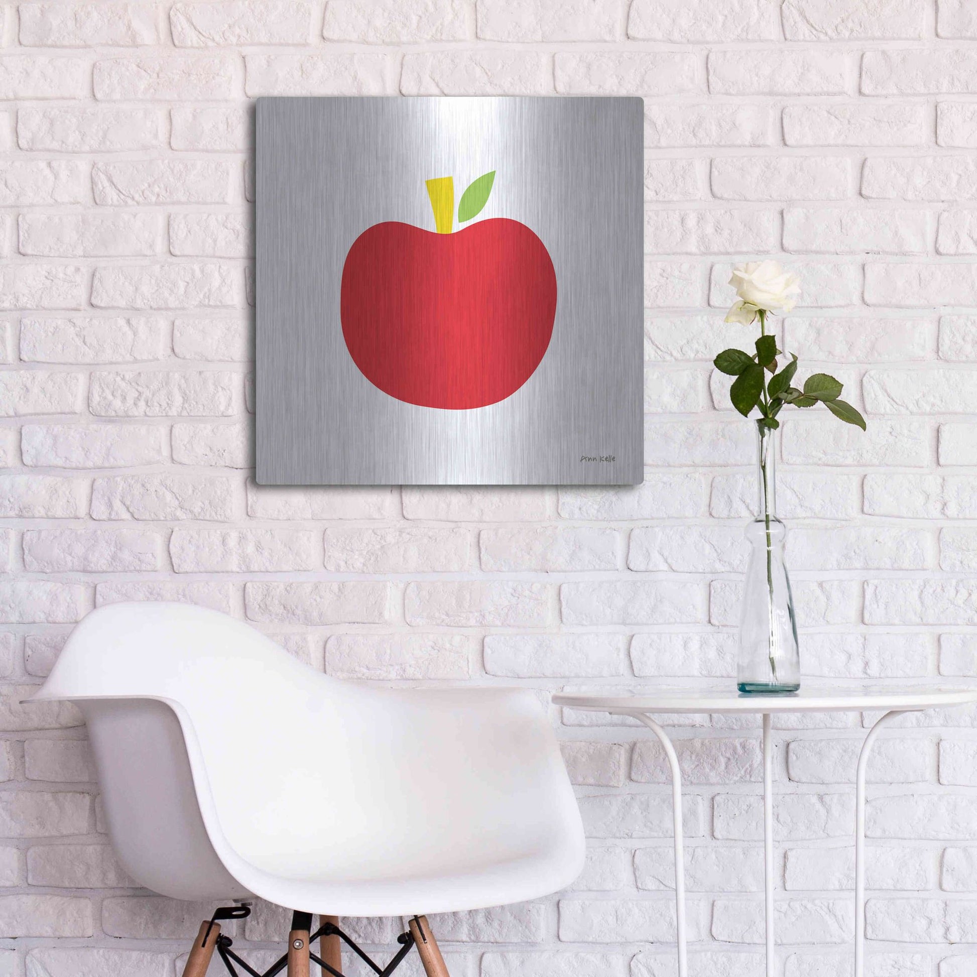 Luxe Metal Art 'Red Apple' by Ann Kelle Designs, Metal Wall Art,24x24