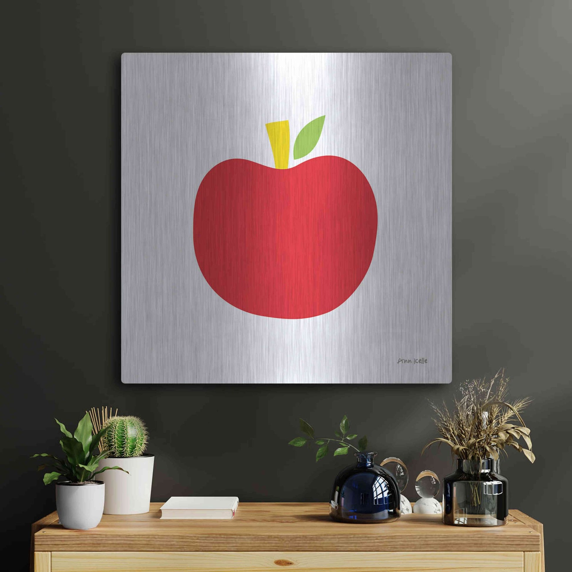 Luxe Metal Art 'Red Apple' by Ann Kelle Designs, Metal Wall Art,24x24