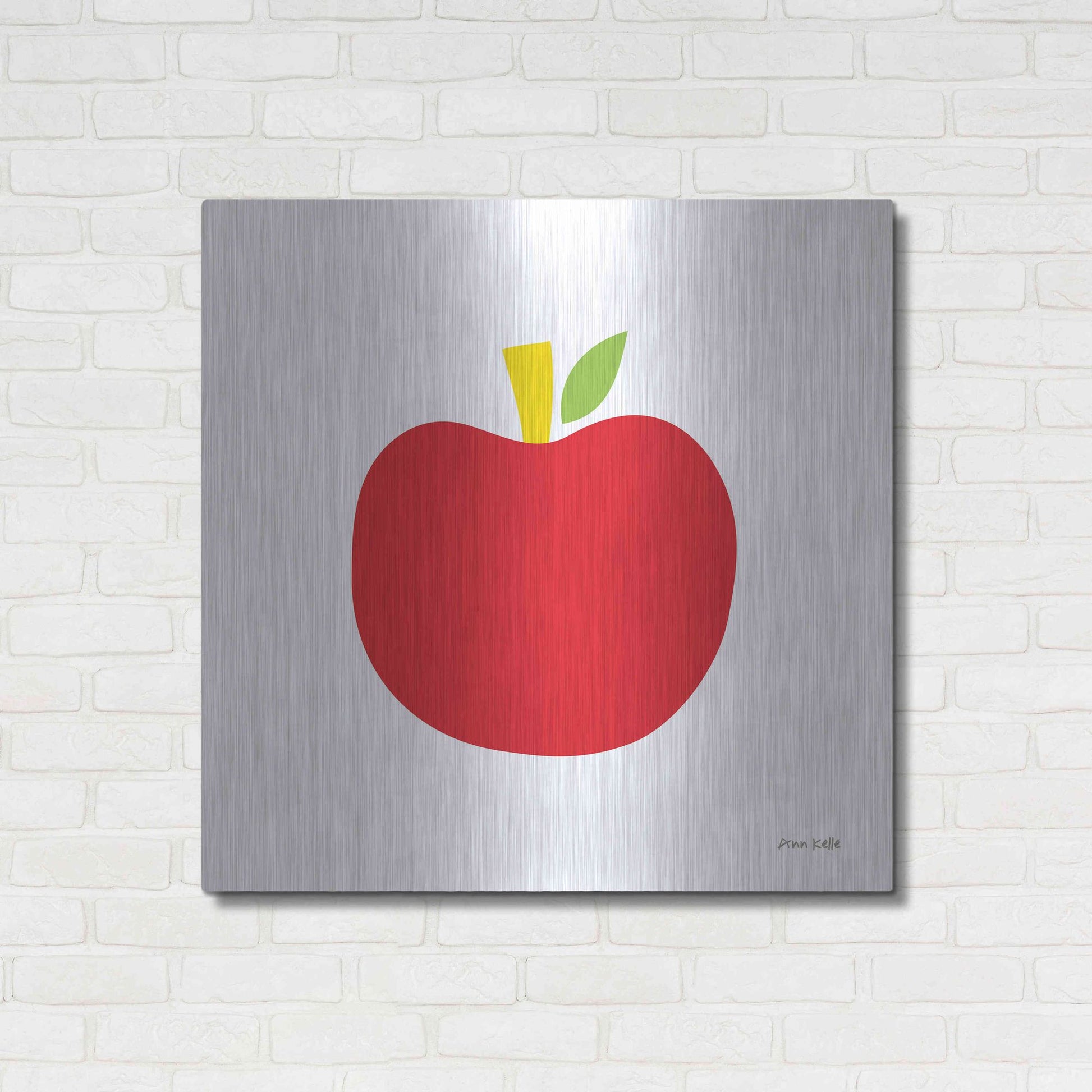 Luxe Metal Art 'Red Apple' by Ann Kelle Designs, Metal Wall Art,36x36